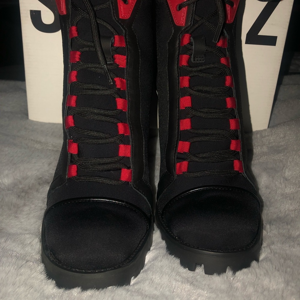 Schultz red and black military style boot
